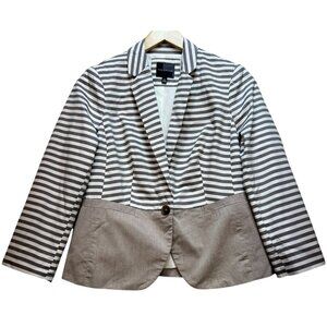 The Limited Womens Cropped One Button Blazer Long Sleeve Sz M White Taupe Stripe